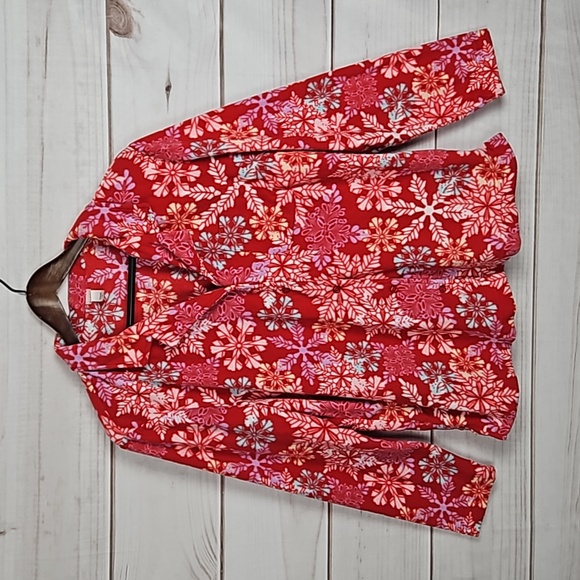 Pink K Snowflake Red Holiday Fleece PJ Pajama Set - Size Large - Picture 1 of 13